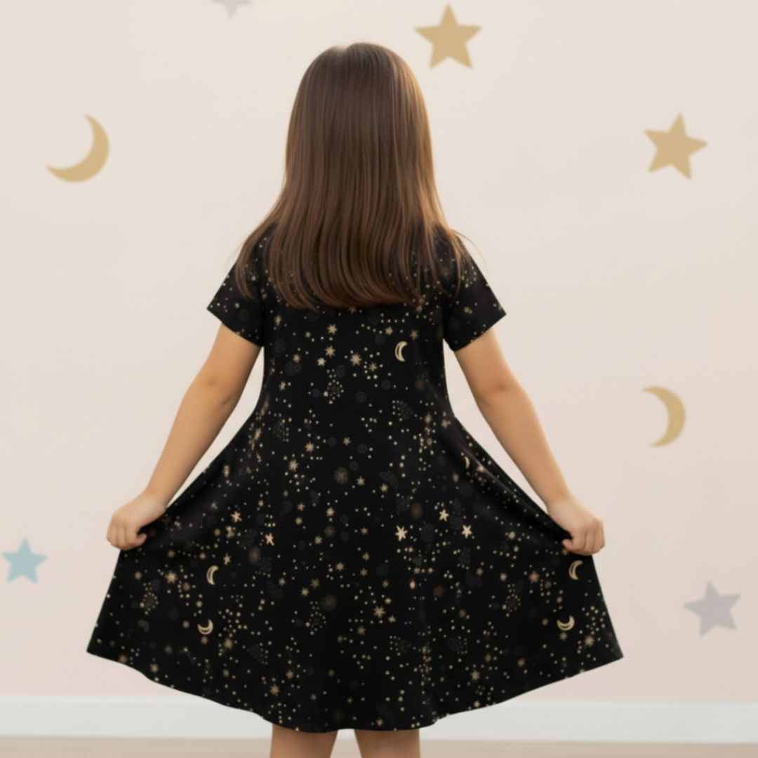 space print girls dress kids clothes