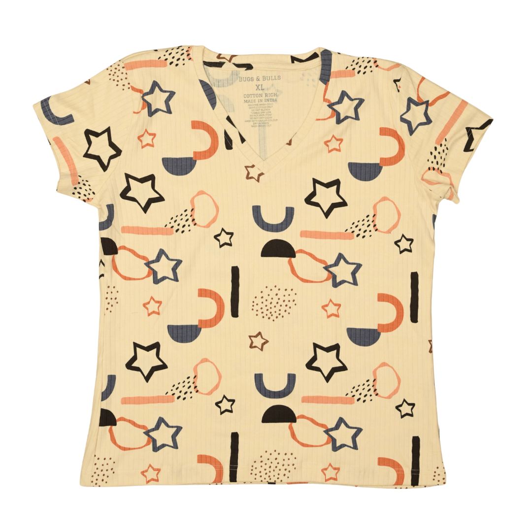Playful Abstract Printed Women’s V-Neck T-shirt