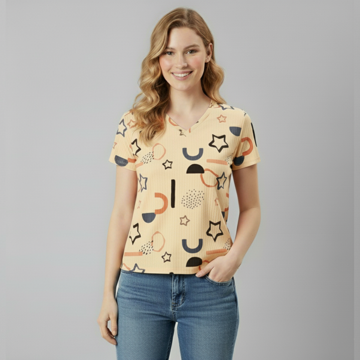 Playful Abstract Printed Women’s V-Neck T-shirt