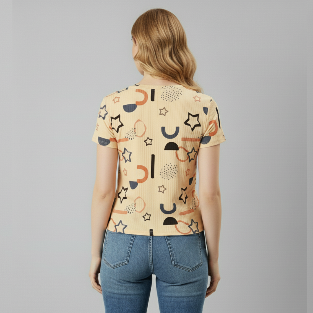 Playful Abstract Printed Women’s V-Neck T-shirt