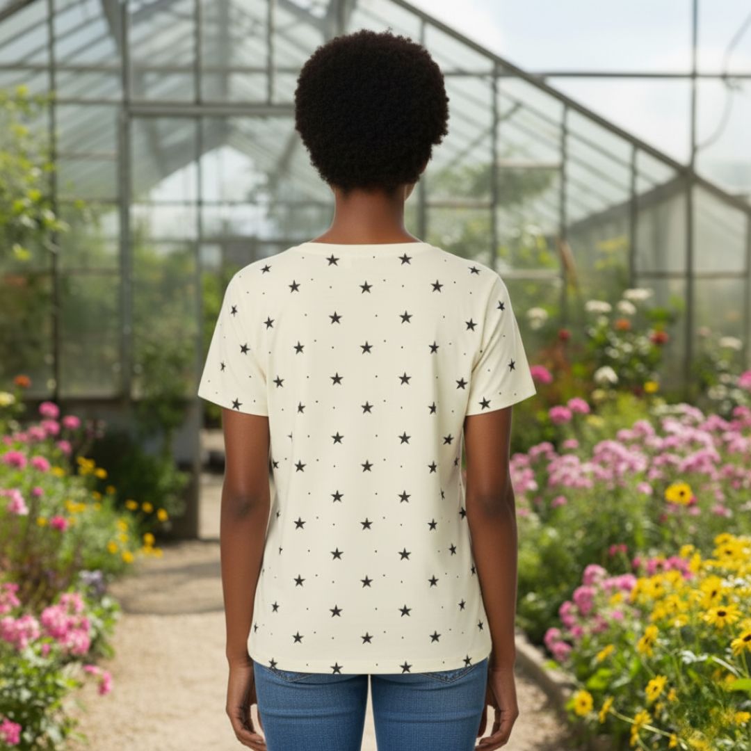 womens star print v neck tee classic fit