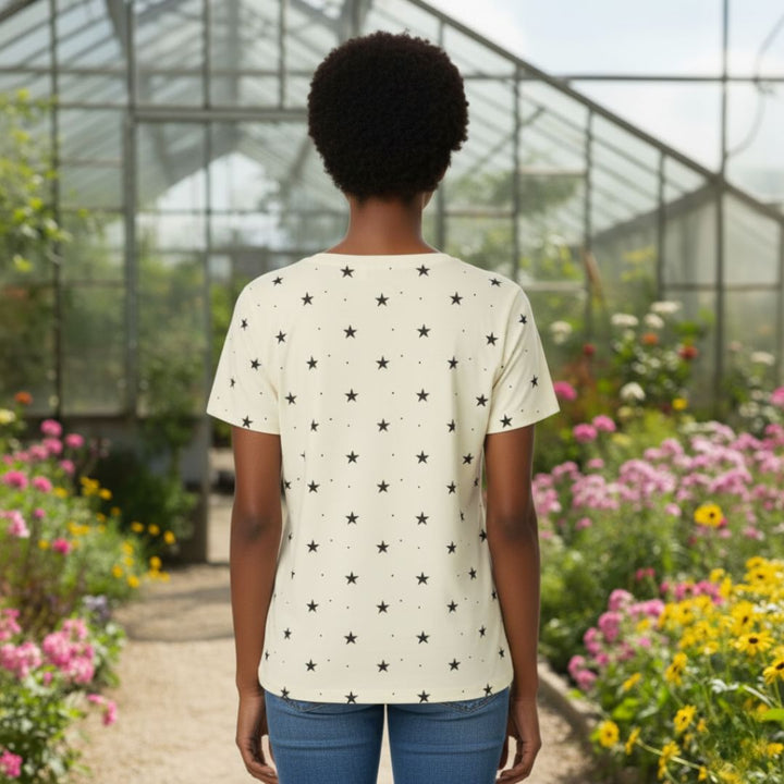 womens star print v neck tee classic fit