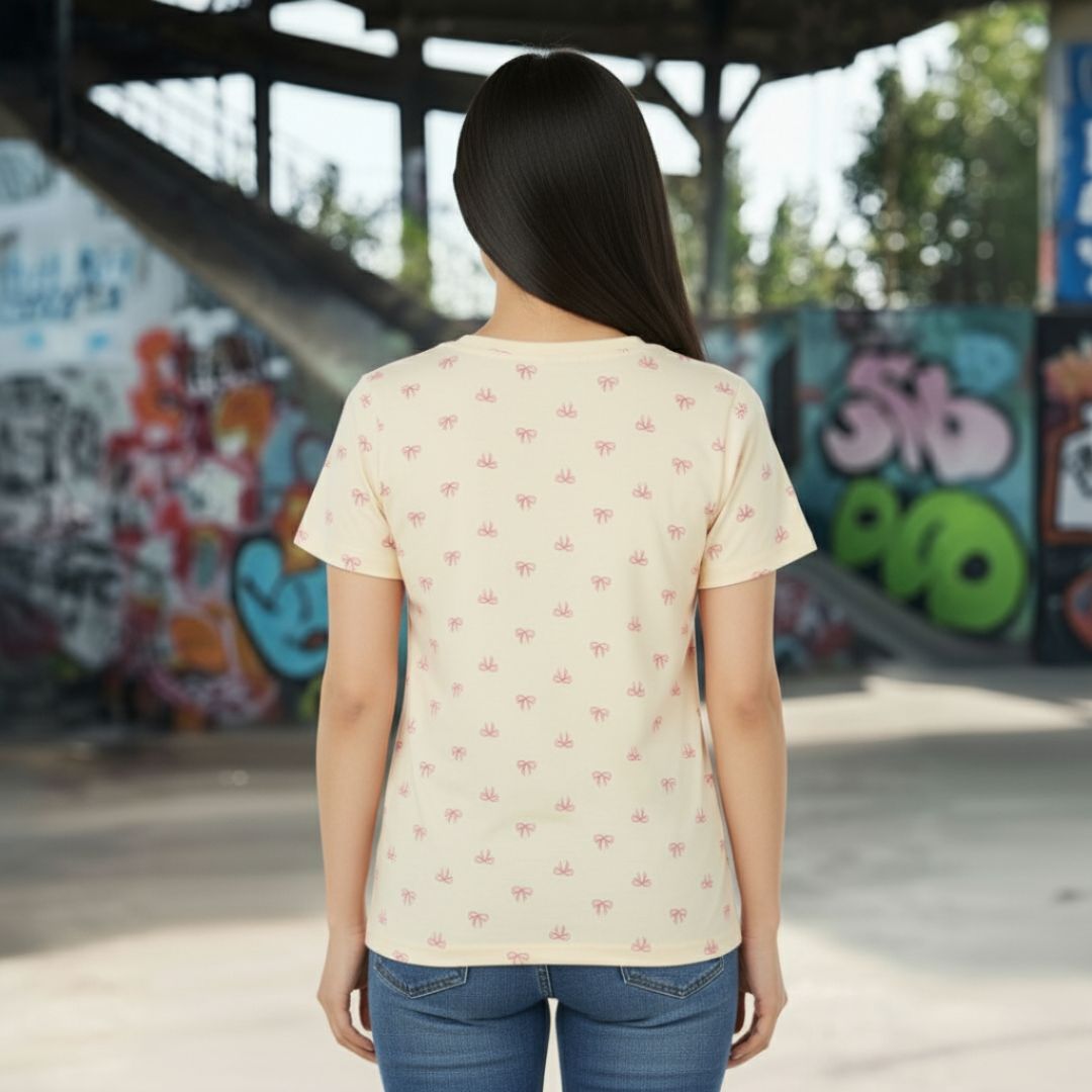 womens bow print tee classic fit