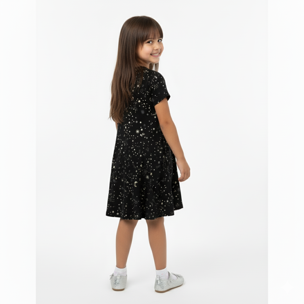 Galaxy Print Flared Dress for Kids