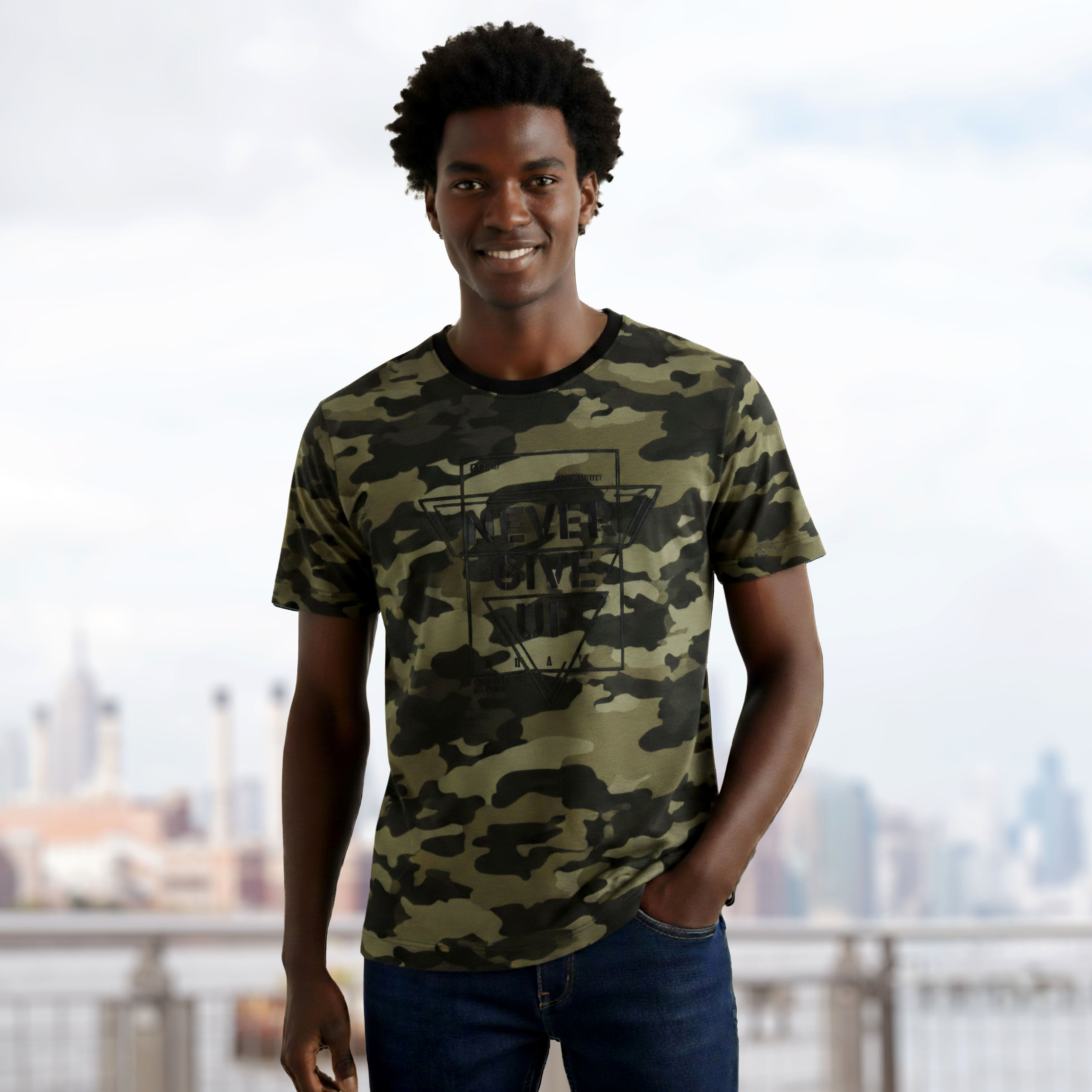 camo army t shirt for men typography print