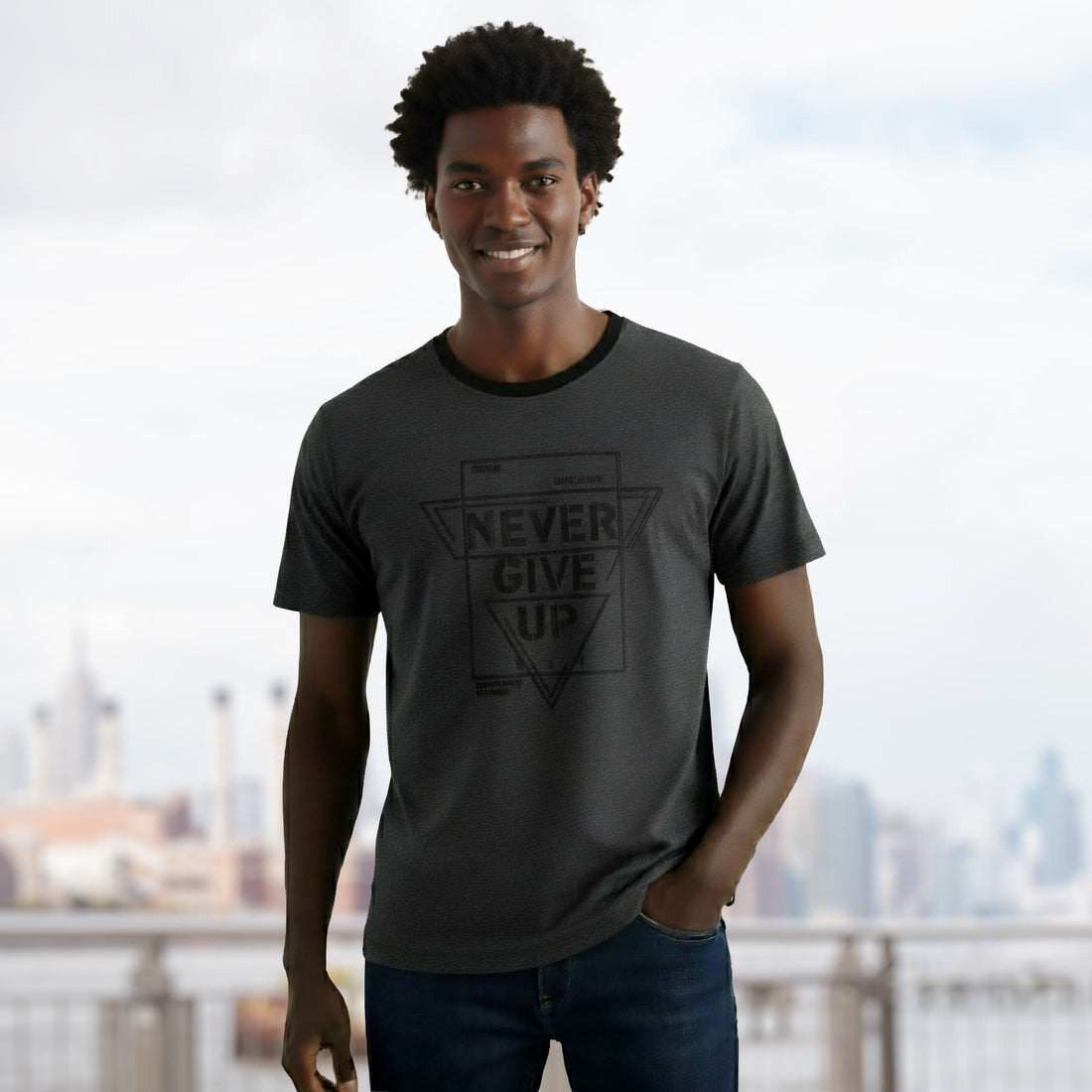 Never Give Up Typography Graphic Printed T-shirt