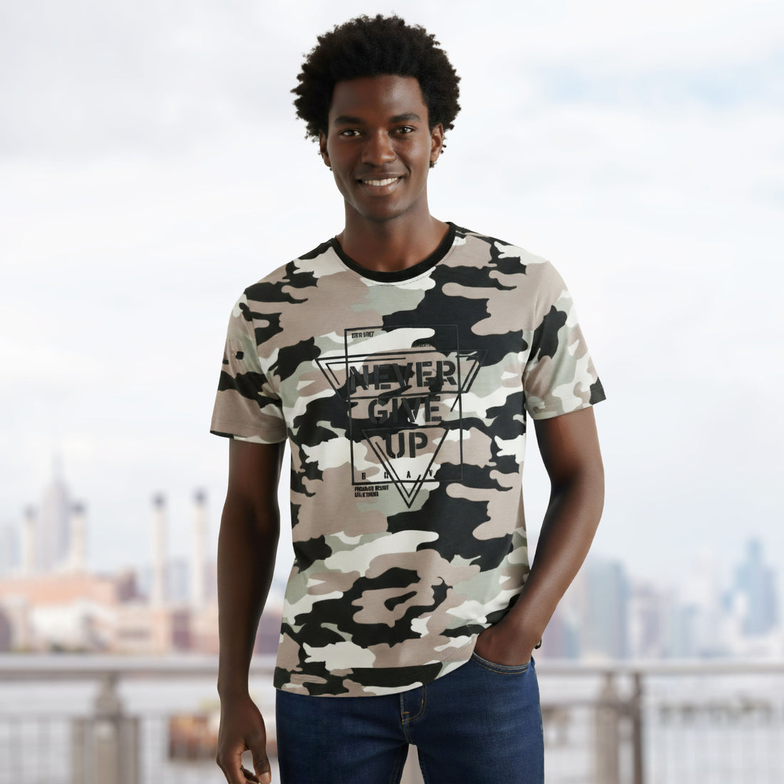 Never Give Up Typography Graphic Printed T-shirt