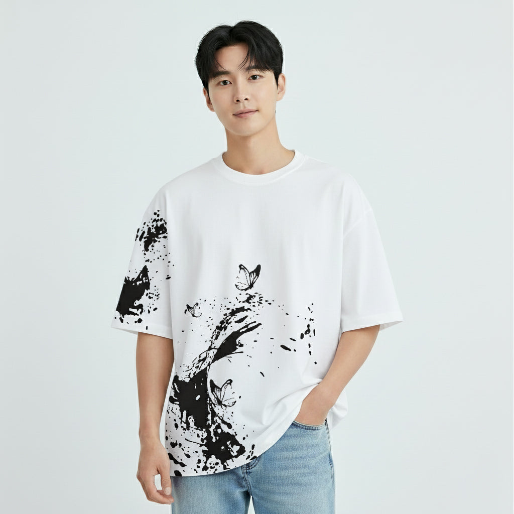 Splash Butterfly Oversized T-shirt – White Color