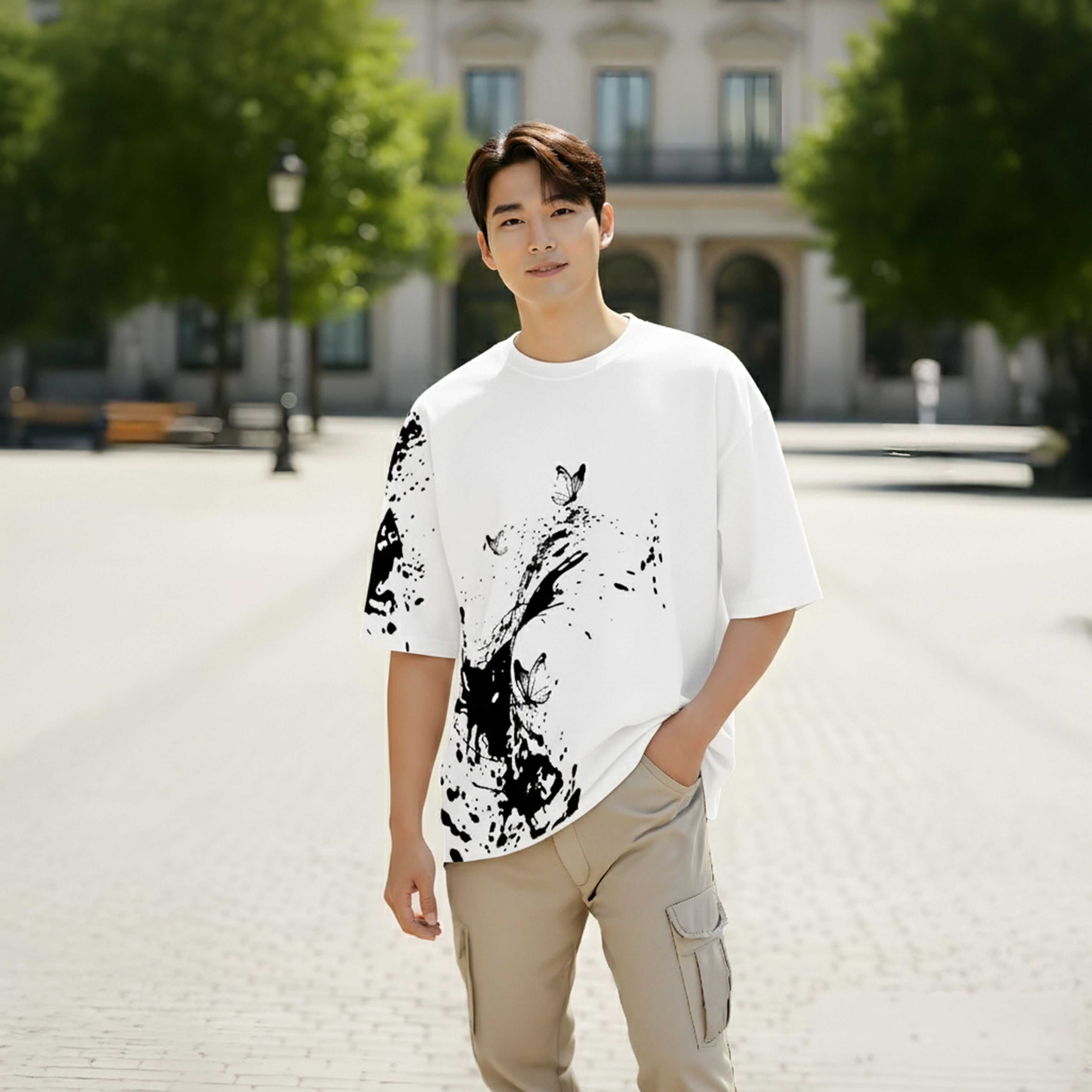 Splash Butterfly Oversized T-shirt – White Color