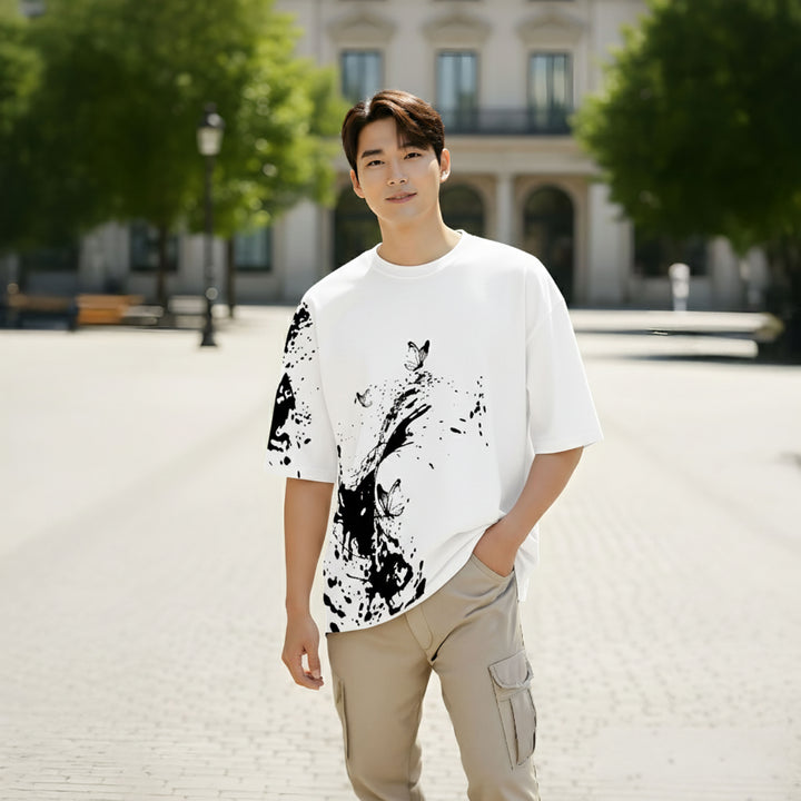 Splash Butterfly Oversized T-shirt – White Color