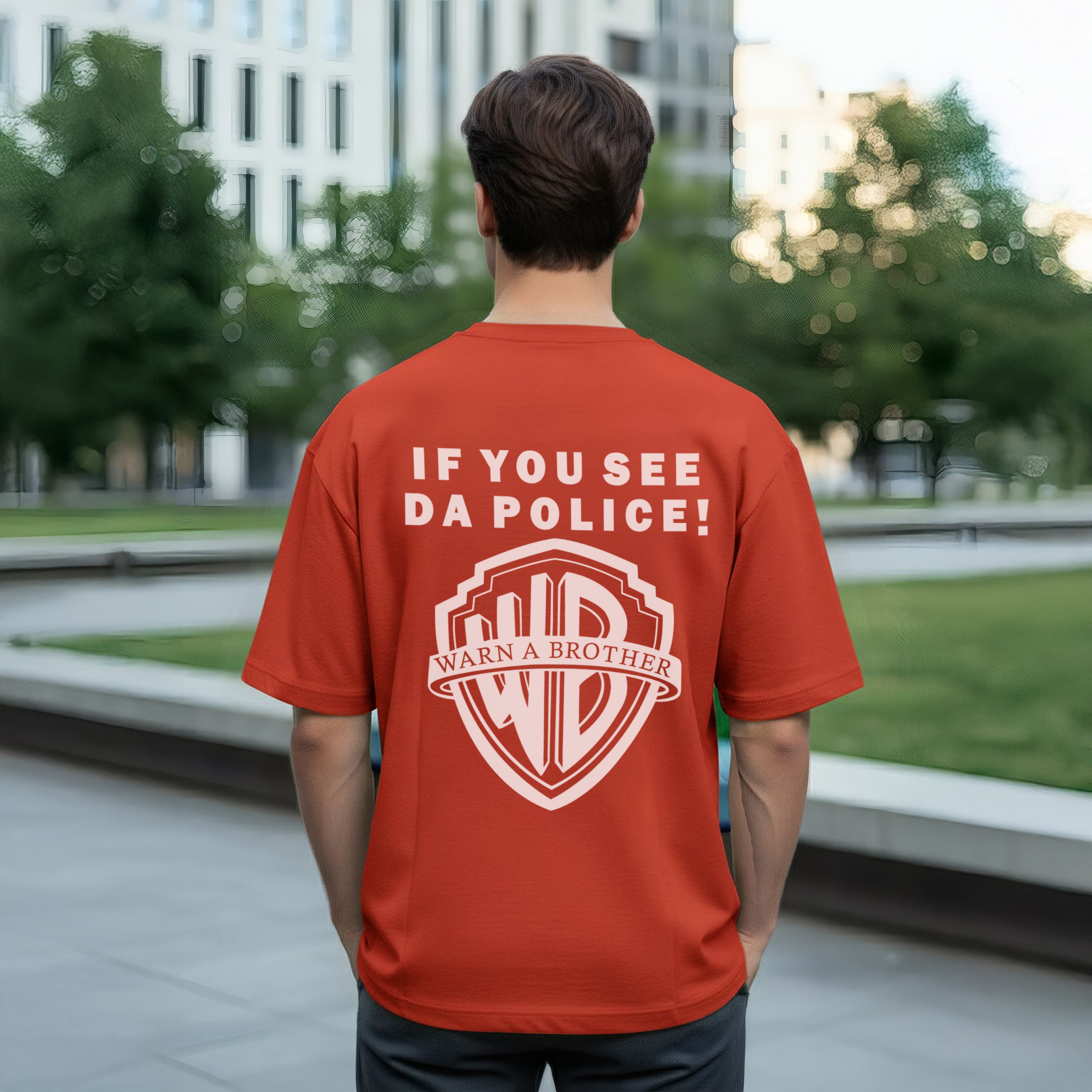 “Warn A Brother graphic t shirt men oversized fit”
