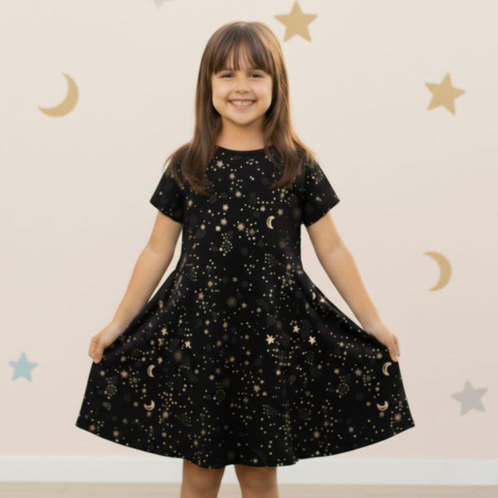 Galaxy Print Flared Dress for Kids